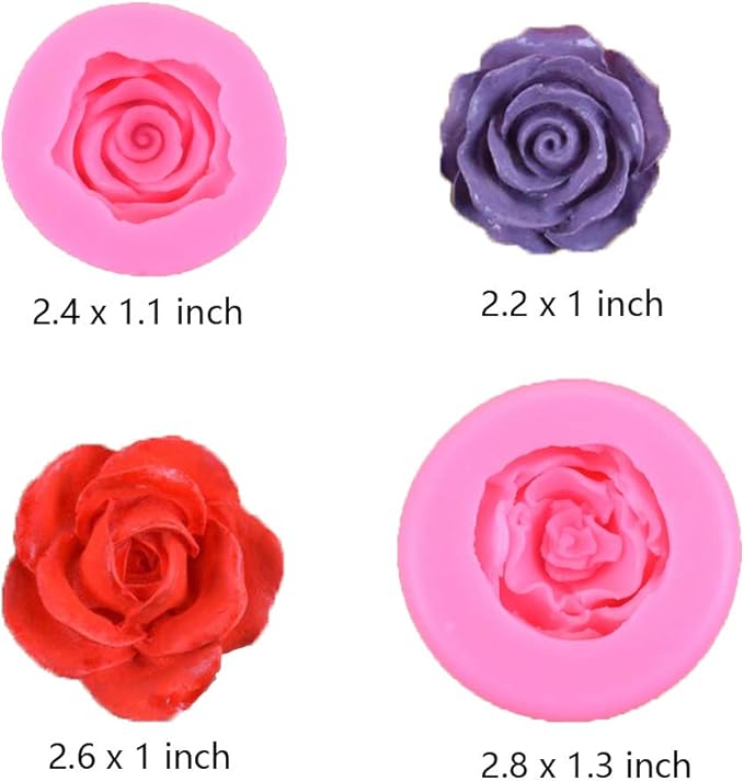 OBTANIM 2 Pcs Bloom 3D Rose Flower Fondant Silicone Molds for Chocolate Cake Soap Candy Pastry Dessert