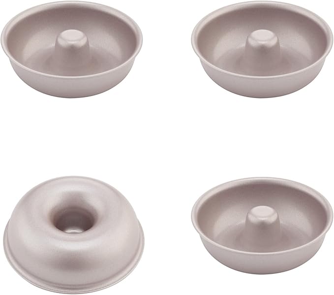 CHEFMADE Mini Donut Cake Pan Set, 3-Inch 4Pcs Non-Stick Ring Doughnut Bakeware for Oven and Instant Pot Baking (Champagne Gold)