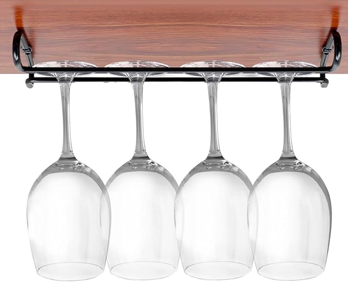 GeLive 10 Inch Set of 2 Under Cabinet Wine Glass Rack Stemware Holder Glass Storage Hanger Organizer for Kitchen and Bar (Black)