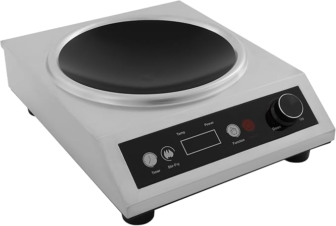 1800W Electric Wok Used for Home and Commercial, Induction Wok with Concave Surface Strong Power Dual Control Mode 10 Power and Temp 24H Timer Induction Cooktop For Cooking