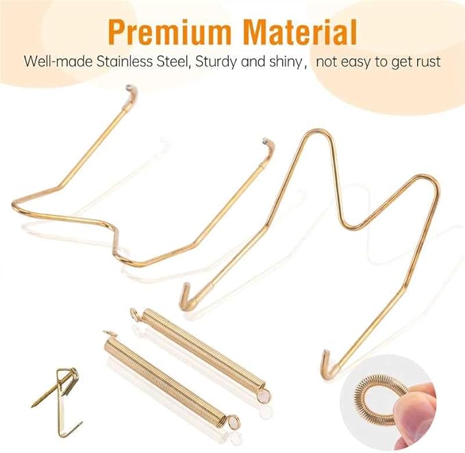 Bilillo 12 Pieces Invisible Wall Plate Hangers 6/8/10 Inches Wall Plate Hangers Stainless Steel Decorative with 12 Pieces Hook with Nails Suitable for 6-11 inch Decorative Antique and Arts(Gold)
