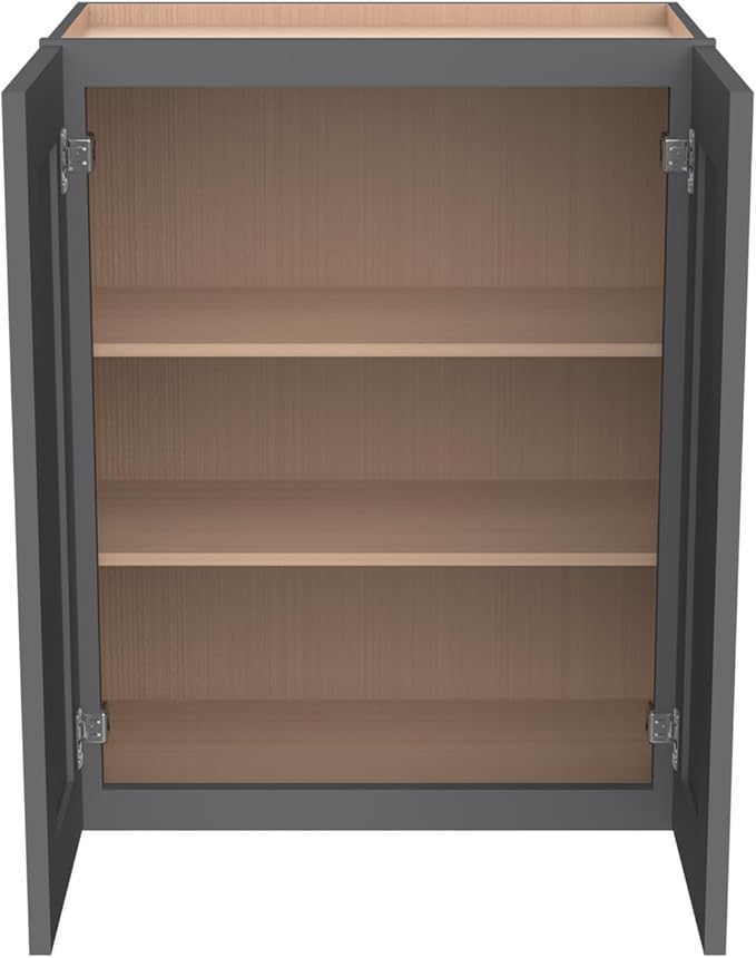 Wall-Mounted Cabinet – Solid Wood Shaker Style Medicine Cabinet with Adjustable Shelves & Soft-Close Doors for Bathroom, Kitchen, and Office Storage (Pebble Gray, 36" W x 12" D x 30" H)