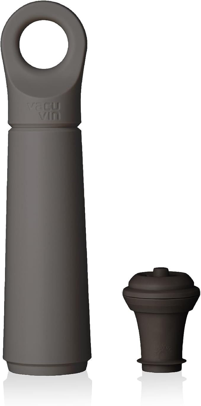 Vacu Vin Wine Saver Loop - Designed and Made in the Netherlands - Vacuum Wine Stopper Keeps Your Wine Fresh for up to 10 Days - Reusable, Made with 98% Recycled Material - 1 Pump, 5 Stoppers, Graphite