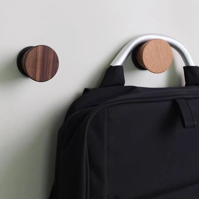 2 PCS Retro Magnetic Hooks, Wrought Iron Wooden Ball Hooks, Creative Punch-Free Storage for Refrigerators, Metal Doors, and Lockers (Walnut Wood,S)