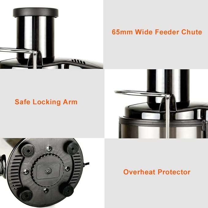 800W Electric Juicer Centrifugal Juicer Machine Fruit Vegetable Juicer 800ml Large Capacity Stainless Steel Blade Easy Clean Black for Home Kitchen