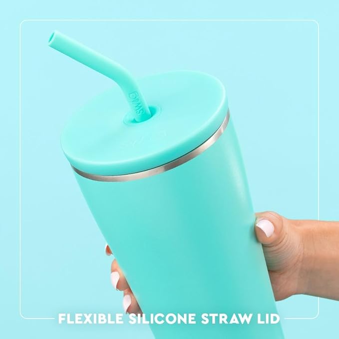 Swig Life 32oz Straw Tumbler, Travel Coffee Tumbler with Lid, Cup Holder Friendly Travel Coffee Mug, Stainless Steel, 32 oz Reusable Insulated Coffee Mug (Saturdays In Austin)