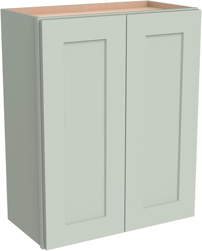 Wall-Mounted Cabinet – Solid Wood Shaker Style Medicine Cabinet with Adjustable Shelves & Soft-Close Doors for Bathroom, Kitchen, and Office Storage (Jade Green, 27" W x 12" D x 30" H)