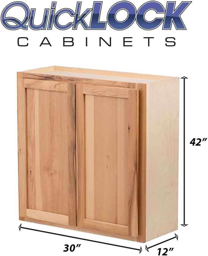 Quicklock RTA (Ready-to-Assemble) 42" Tall Wall Kitchen Cabinets - Shaker Style | 100% Hardwood | Made in America | Soft Close Hardware (Rustic Hickory, 12" D x 30" W x 42" H)