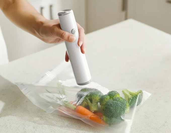 Vacuum Sealer for Food - Powerful Handheld Vacuum Sealer Machine + 30 Reusable Vacuum Bags, Featuring LED Pressure Display, Portable Food Sealer for Freshness and Preservation