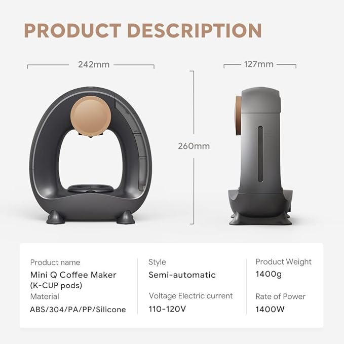 BENFUCHEN Pod and Grounds Single-Serve Coffee Maker, 2 in 1 One Cup Coffee Machine Compatible with K-Cup Pod & Coffee Grounds/Tea, Compact Design, 4-8oz, Grey