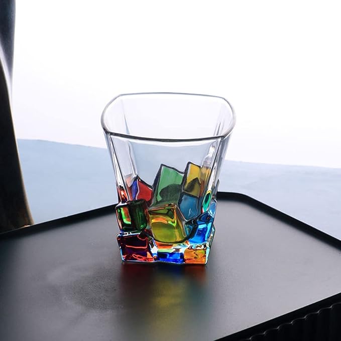 Colorful Drinking Glasses, Hand Painted Colored Water Glasses, Multicolor Water Glasse,Whiskey Wineglass Glasses,Tumbler Glasses (Ice cube)