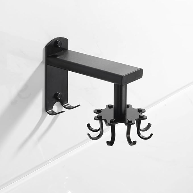 Zerodeko Rotatable 8-Claw Kitchen Utensil Hooks, Thickened Black Space Aluminum Wall Hooks for Hanging, 360° Swivel Multifunctional Hanging Organizer for Home Kitchen Storage