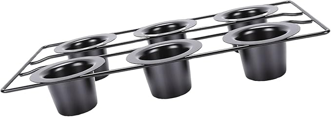 Focket Popover Pans, Non Stick Carbon Steel Pudding Pans, 6 Cup Popover Pan with Deep Tapered Cups and Wire Rack for Popovers Muffins Pudding
