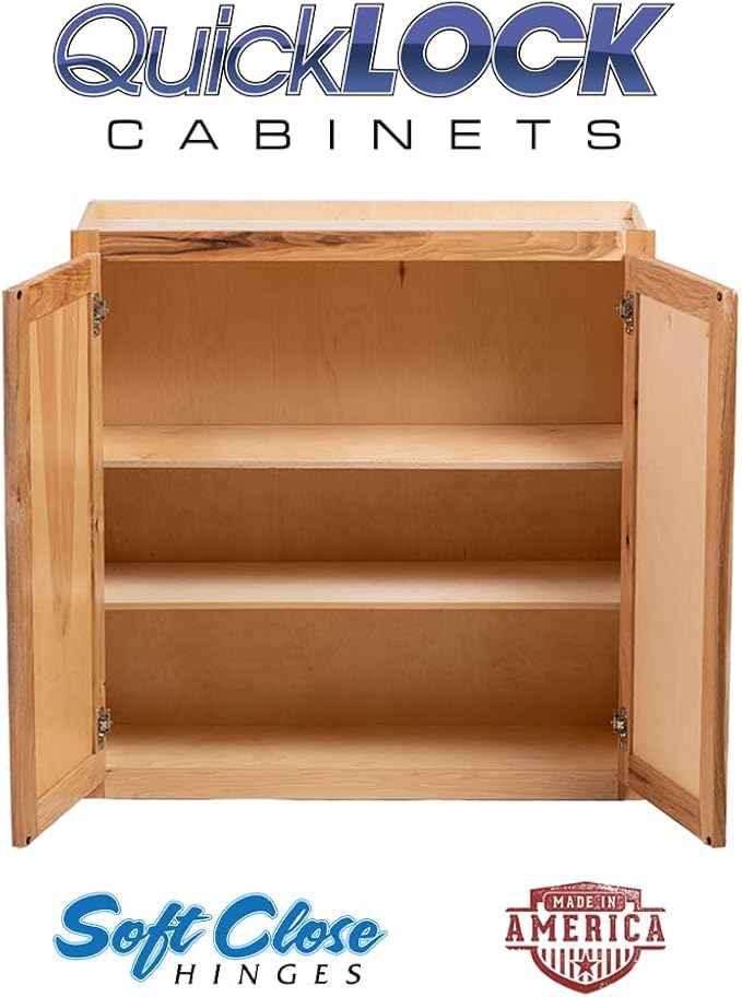 Quicklock RTA (Ready-to-Assemble) 42" Tall Wall Kitchen Cabinets - Shaker Style | 100% Hardwood | Made in America | Soft Close Hardware (Rustic Hickory, 12" D x 36" W x 24" H)