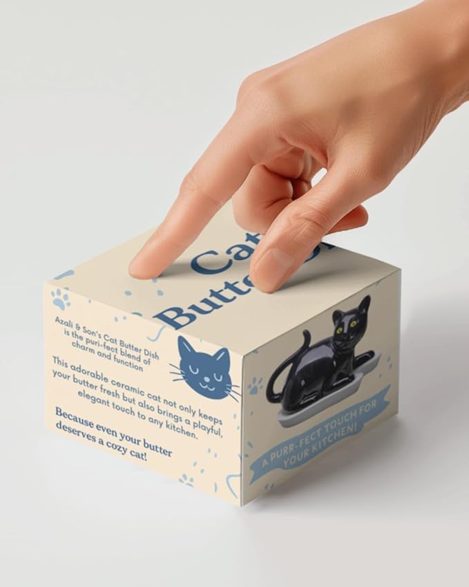 Black Cat Butter Dish with Lid – Ceramic Butter Holder, Porcelain Butter Container – Cute Cat Kitchen Decor – Dishwasher & Microwave Safe – Fits 7.8 x 4.7 Inch Butter Stick