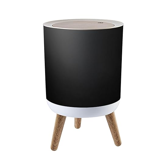 Trash Can with Lid elegant black old chalkboard texture distressed grunge borders soft Press Top Round Small Garbage Bin with Wooden Legs Waste Basket for Kitchen Bedroom Nursery 7L/1.8 Gallon