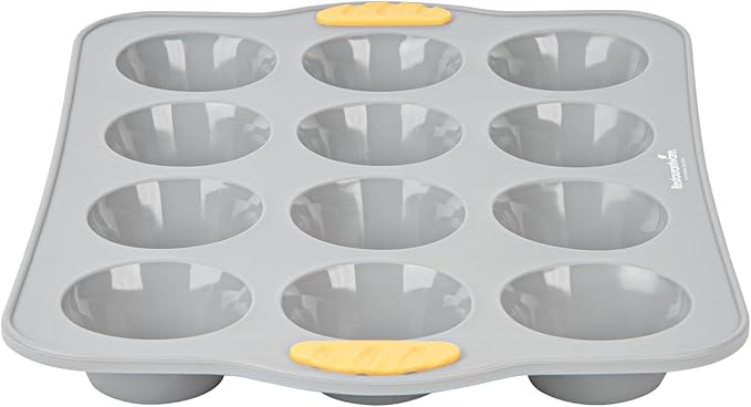 Restaurantware Silicone Baking Molds Pack of 10 Non-Stick Muffin Molds with Handles 12 Compartments, Oven-Friendly Dishwashable Freezer-Friendly Heat-Resistant Gray Silicone Cupcake Muffin Pans