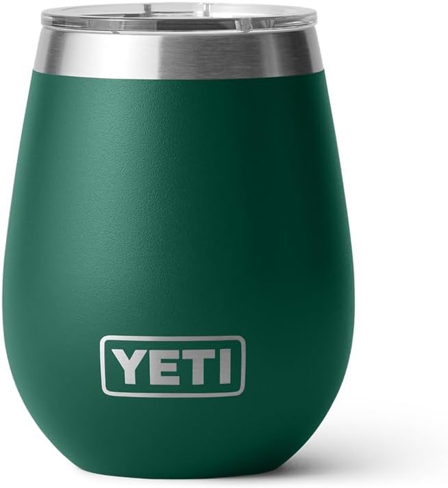 YETI Rambler 10 oz Wine Tumbler, Vacuum Insulated, Stainless Steel with MagSlider Lid, Black Forest Green