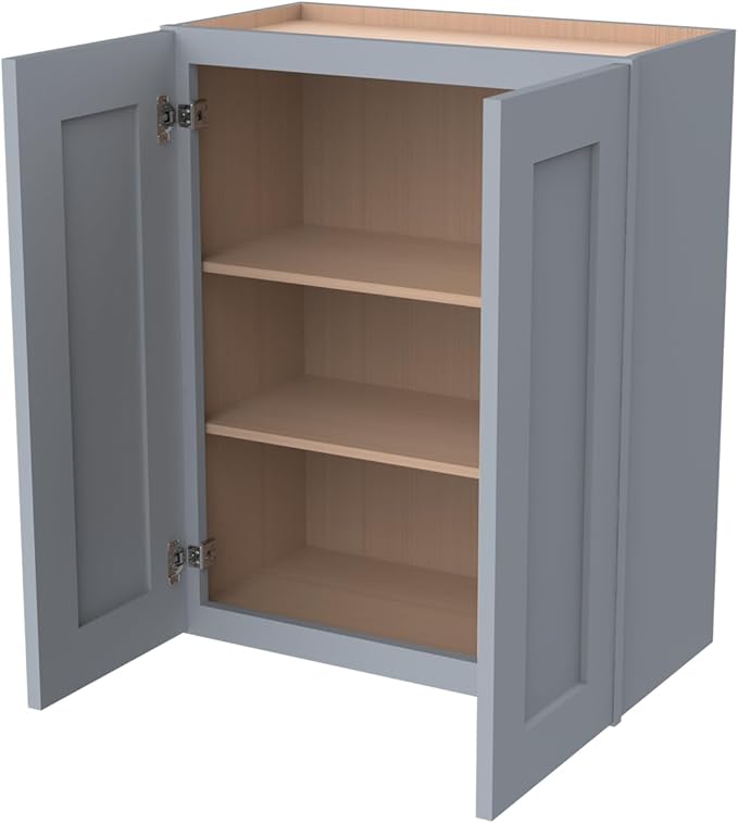 Wall-Mounted Cabinet – Solid Wood Shaker Style Medicine Cabinet with Adjustable Shelves & Soft-Close Doors for Bathroom, Kitchen, and Office Storage (Grey, 24" W x 12" D x 42" H)