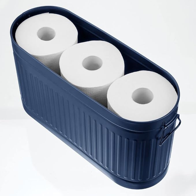 mDesign Large Steel Free Standing Toilet Paper Organizer, 6-Roll Tissue Storage Holder Container Bin for Bathroom Floor, Fits Under Sink, Vanity, Shelf, In Cabinet, Corner, Oscar Collection, Navy Blue