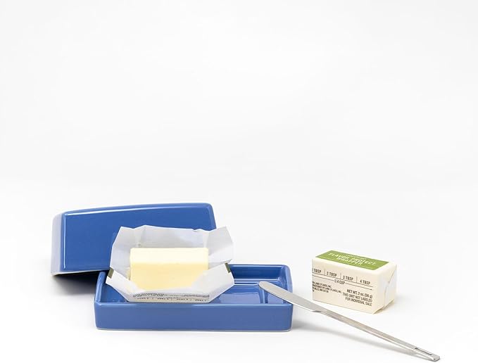 ZERO JAPAN Compact Butter Dish for Countertop, Fits West Coast Butter Sticks (Stubby Size), Ceramic Butter Keeper with Lid, Space-Saving Design, Made in Japan, Blueberry