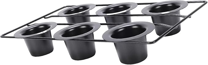 Focket Popover Pans, Non Stick Carbon Steel Pudding Pans, 6 Cup Popover Pan with Deep Tapered Cups and Wire Rack for Popovers Muffins Pudding