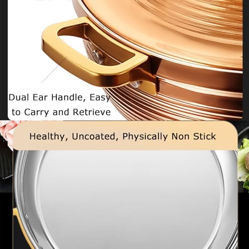 Large Stainless Steel Moroccan Tagine Pot - Non-Stick Casserole with Cone-Shaped Lid & 2 Handles, 30cm/11.8in, Elegant Gold Finish for Authentic Moroccan Cooking