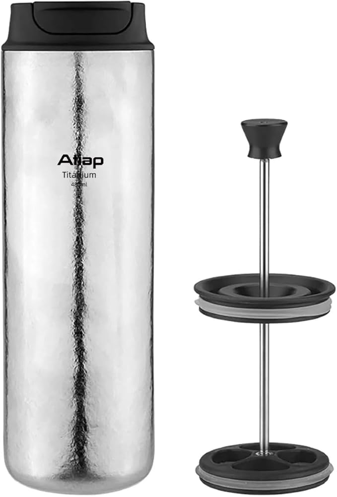 Titanium Water Bottle French Press Pot Milk Frother Coffee Cups Double Layer Thermal Insulation (lce flower)