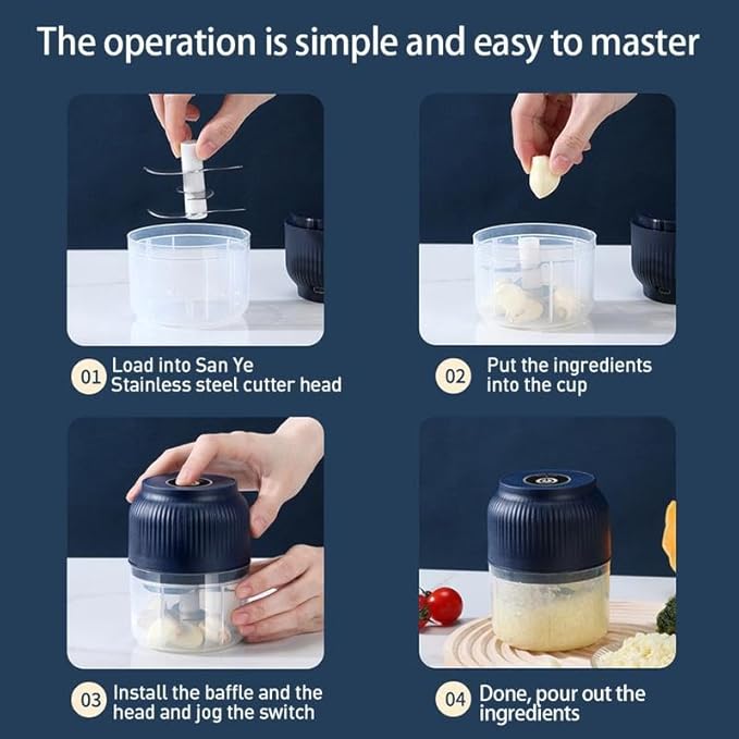 Electric Garlic Chopper,Mini Portable Veggie Chopper,300ML Garlic Grinder Masher Onion, Blender to Vegetable, Cordless Food Processor for Ginger