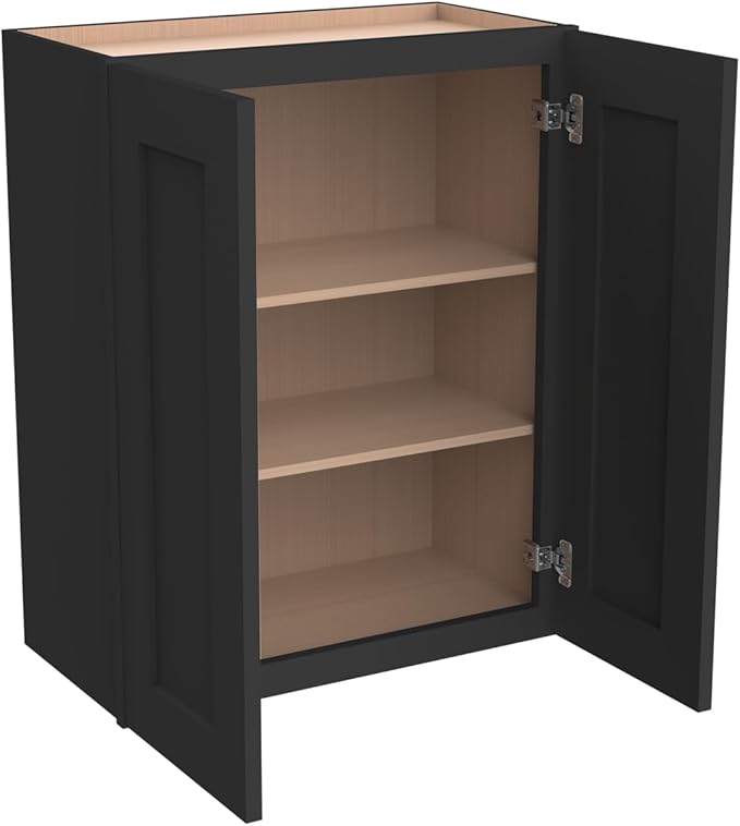 Wall-Mounted Cabinet – Solid Wood Shaker Style Medicine Cabinet with Adjustable Shelves & Soft-Close Doors for Bathroom, Kitchen, and Office Storage (Charcoal Black, 30" W x 12" D x 30" H)