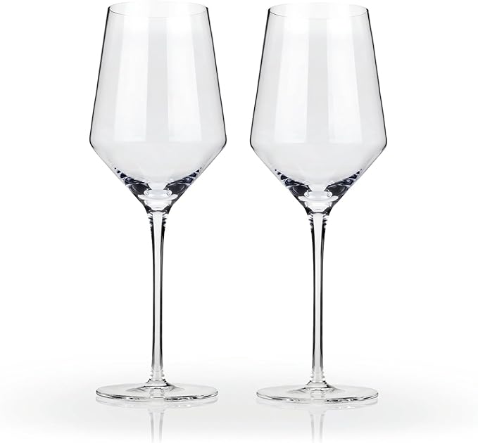 Viski Raye Crystal Angled Chardonnay Glasses, Sleek and Modern Design White Wine Glasses Set, Elegant Glassware for Wedding Gifts, Anniversary, Birthday Gifts, Home Bar Essentials, 13 oz, Set of 2