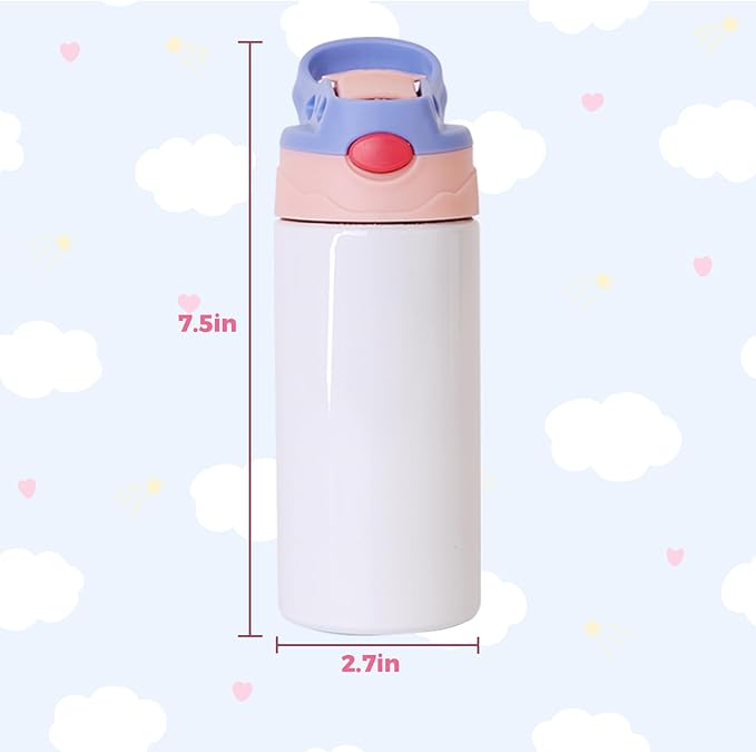 12 Pack 12 OZ Sublimation Straw Sippy Cup Blank Tumblers Double Wall Vacuum Insulated Mixed Color Thermoses Stainless Steel Water Bottles for School (12)