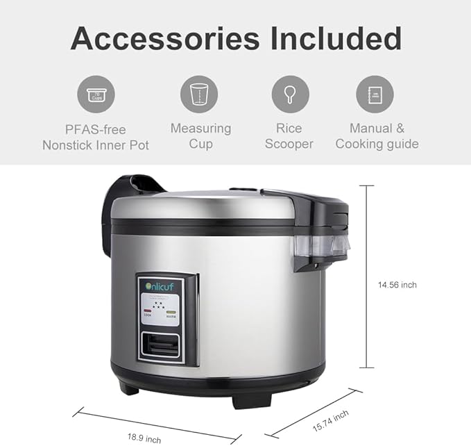 Commercial Rice Cooker 35 Cups Uncooked (70 Cups Cooked) with Stainless Steel Exterior,Large Rice & Grain Cooker for Restaurant,Double Protection,Silver