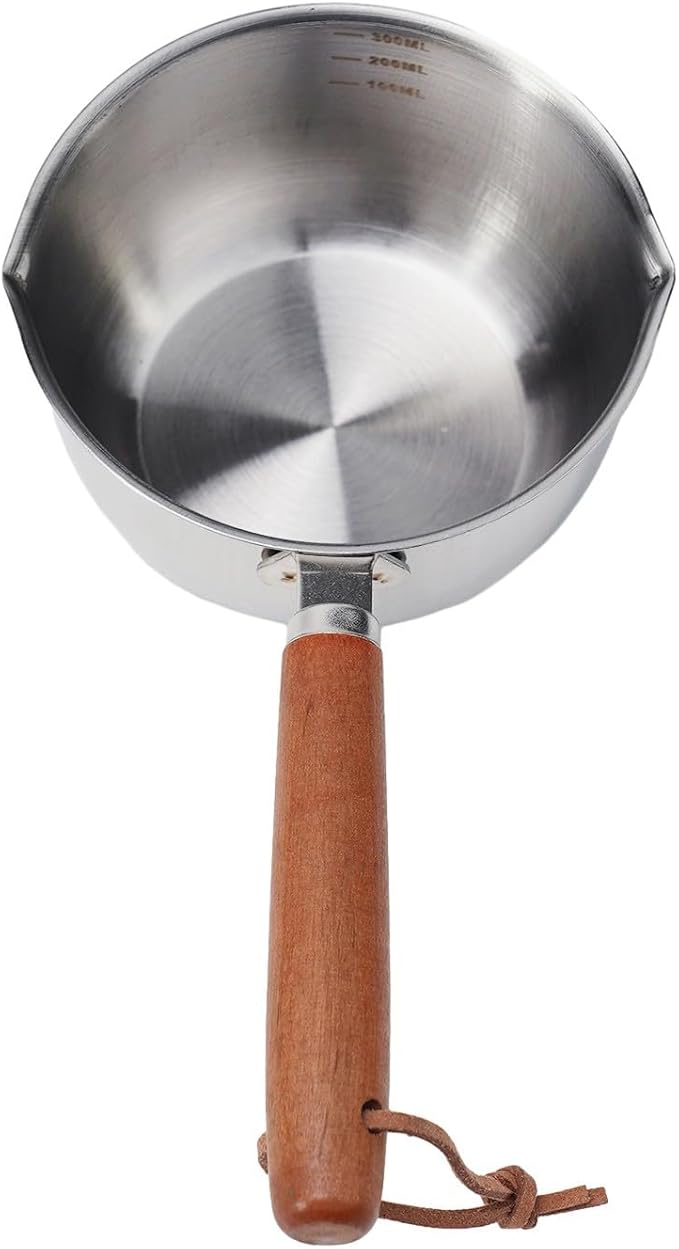 1Pc Stainless Steel Hot Oil Pan Hot Sauce Small Pot Cooking Butter Melting Pot, For Brewing Coffee, Warming Gravy, Melting Butter Or Chocolate, Heating Sauces, Silver(300ml)