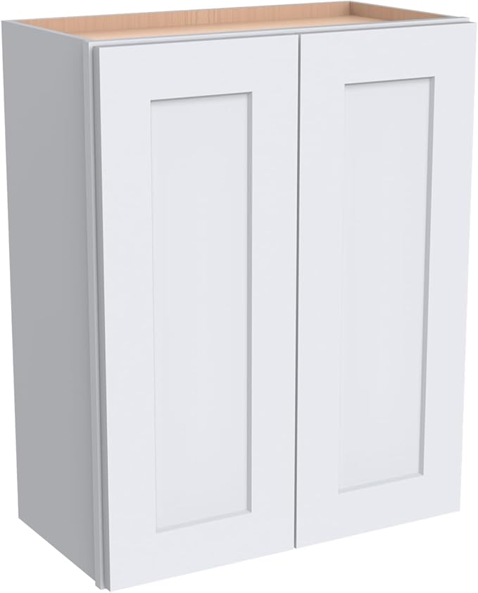 Wall-Mounted Cabinet – Solid Wood Shaker Style Medicine Cabinet with Adjustable Shelves & Soft-Close Doors for Bathroom, Kitchen, and Office Storage (White, 27" W x 12" D x 36" H)