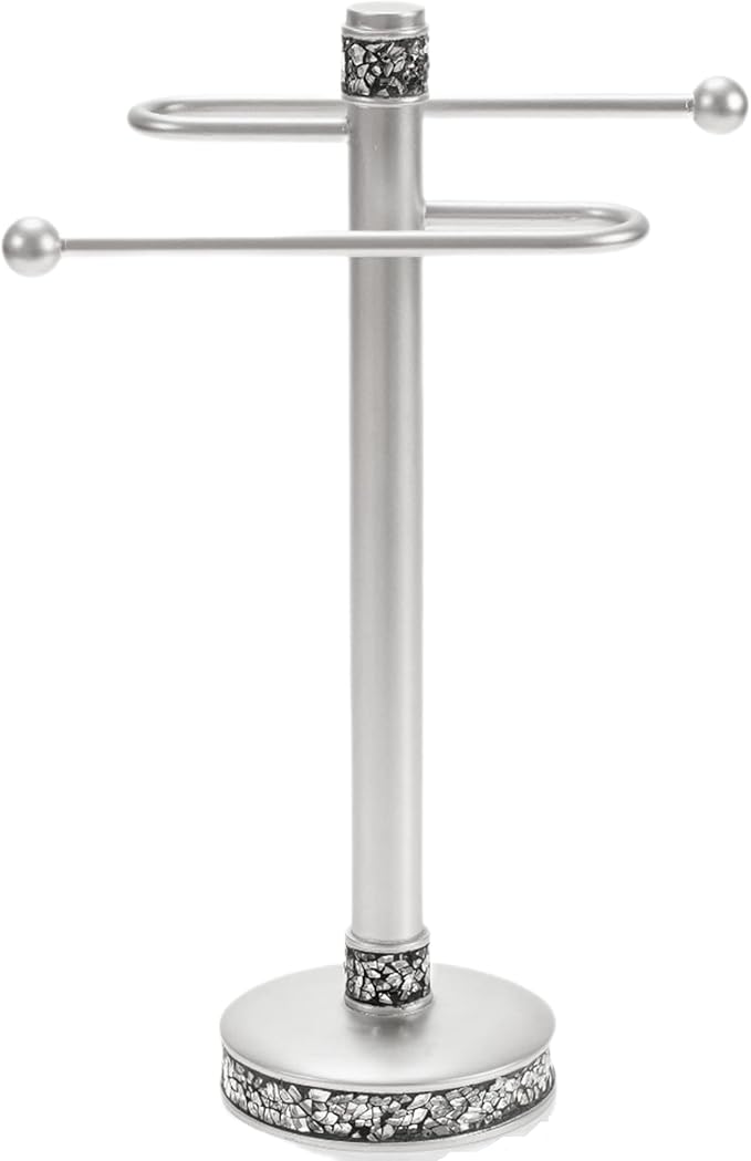 Crackled Glass Countertop Towel Stand, Decorative Unibody Silver Fingertip Towel Holder, Durable Resin Free Standing Towel Rack, for Elegant Counter Top Bathroom or Kitchen Decor