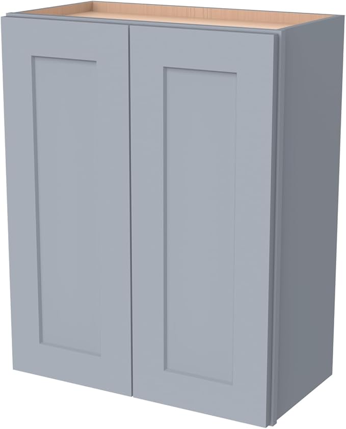Wall-Mounted Cabinet – Solid Wood Shaker Style Medicine Cabinet with Adjustable Shelves & Soft-Close Doors for Bathroom, Kitchen, and Office Storage (Grey, 33" W x 12" D x 30" H)