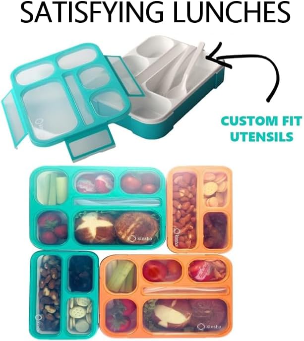 Bento Box Lunch Boxes and Snack Containers for Kids Girls Boys | Leakproof Portion Container Kits Bpa Free | Pack Set Of 4 | Teal Orange Large + Mini, Value 4 Pack