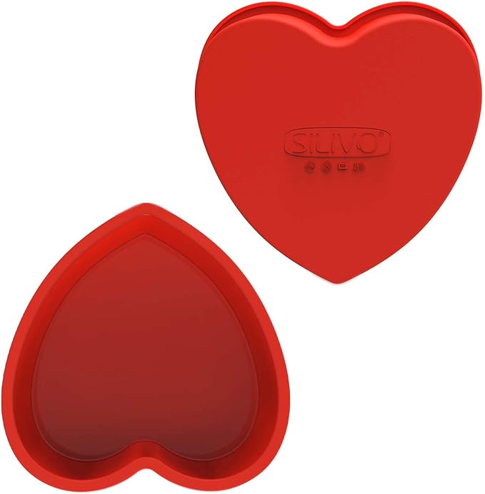 SILIVO Silicone Heart Shaped Cake Pans (2 Pack) - 9 Inch Nonstick Heart Cake Molds for Cakes and Brownies