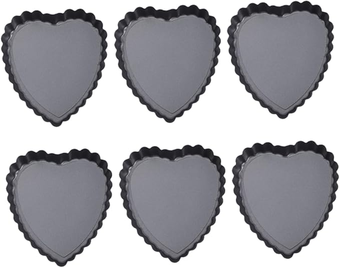 PRETYZOOM 6PCS Nonstick Mini Heart Shaped Tart Pans with Removable Bottom for Easy Release for Baking Cakes Pies and Desserts Valentine's Day and Special Occasions