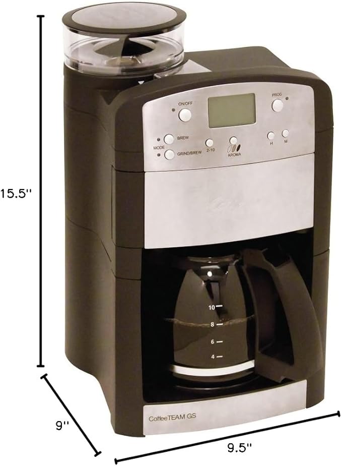 Capresso 464.05 CoffeeTeam GS 10-Cup Digital Coffeemaker with Conical Burr Grinder, Glass Carafe , Black , 15.5" x 9.5 "x 9.75"