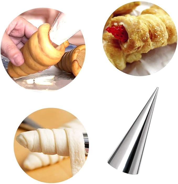 10 Pack Large Cream Horn Forms 5-inch, Non-stick Cream Horns Pastry Mould Croissant Baking Forms for Baking Croissants Bead, Chocolate Croissant, Brioche Rolls, Ice Cream Cone Party Dessert