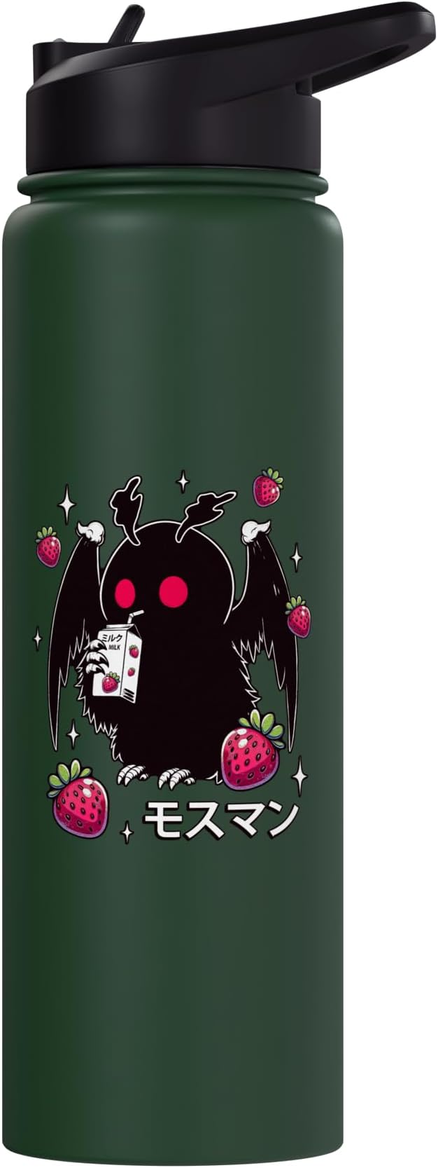 Kawaii Strawberry Milk Shake Carton Mothman Stainless Steel Insulated Water Bottle