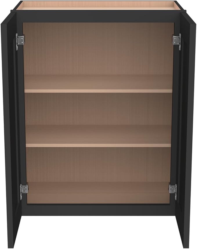 Wall-Mounted Cabinet – Solid Wood Shaker Style Medicine Cabinet with Adjustable Shelves & Soft-Close Doors for Bathroom, Kitchen, and Office Storage (Charcoal Black, 36" W x 12" D x 42" H)