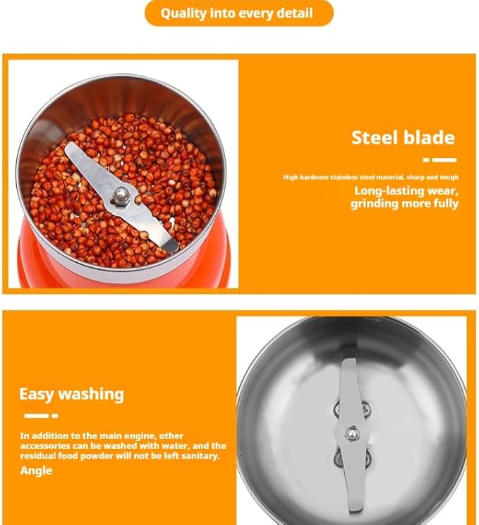 Kitchen Grinder | 500W Electric Mill | Grinds Spices, Nuts, Grains, Coffee | 1 Stainless Steel Blade | Wet & Dry Use