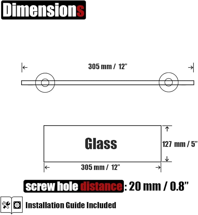JQK Bathroom Glass Shelf, Tempered Glass Shower Storage 12 by 5 inches, 304 Stainless Steel Champagne Bronze Wall Mount 2 Pack, TGS101L12-CB-P2