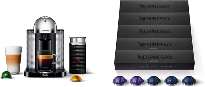 Breville Nespresso Vertuo Coffee and Espresso Machine, Chrome & Capsules VertuoLine, Espresso Variety Pack, Medium and Dark Roast Espresso Coffee, 50 Count Coffee Pods, Brews 1.35 Ounce