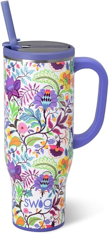 Swig Life 30oz Mega Mug, 30oz Tumbler with Handle and Straw, Large Insulated Tumblers, Cup Holder Friendly Travel Mug, Stainless Steel 30 oz Tumbler, Reusable Insulated Water Bottle (Mystique)