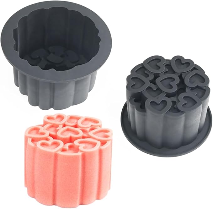 Silicone Mold, 3D Love Heart Pattern Cylinder Baking Mould for Mousse Cake, Fondant, Soap, Ice Cream, Chocolate, Candy, Non-Stick Easy Release BPA Free Food Grade Silicone Molds (B_ Love Heart)