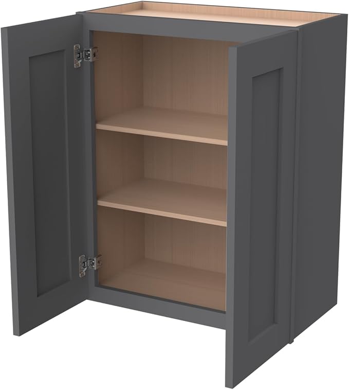 Wall-Mounted Cabinet – Solid Wood Shaker Style Medicine Cabinet with Adjustable Shelves & Soft-Close Doors for Bathroom, Kitchen, and Office Storage (Pebble Gray, 27" W x 12" D x 36" H)